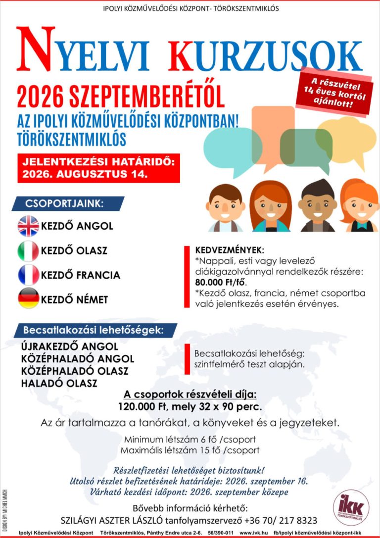 Nyelvi kurzusok 2026 - Ipolyi Közművelődési Központ