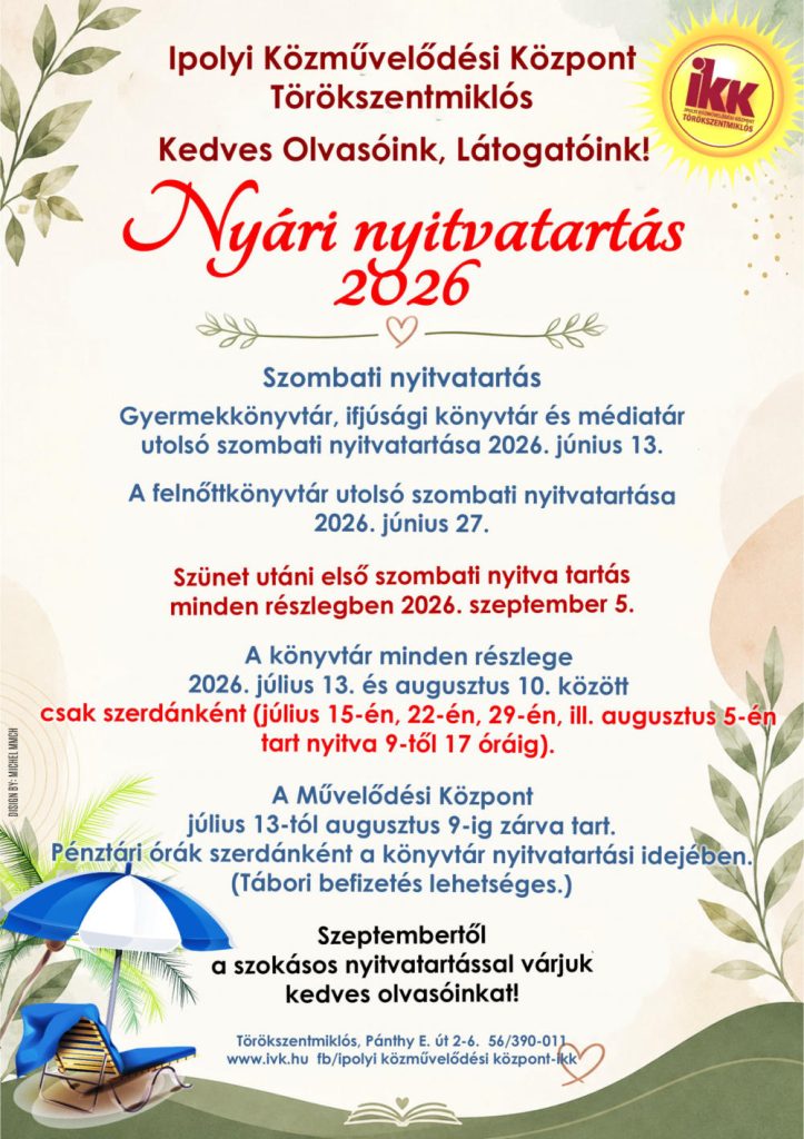 Ipolyi Közművelődési Központ nyári nyitvatartása - 2026